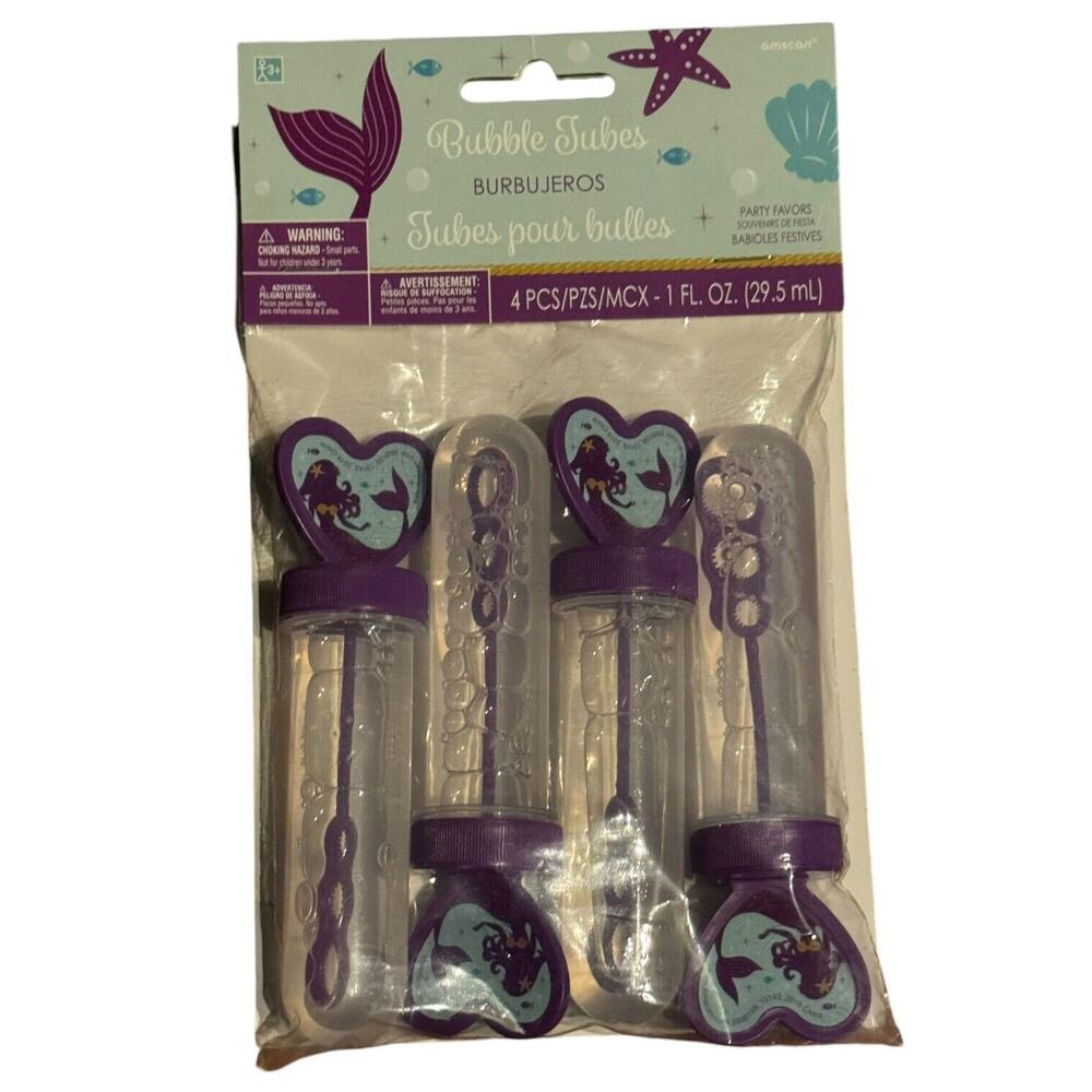 Little Mermaid Bubble Tubes Birthday Party Favors 4 Pieces New Princess SEALED